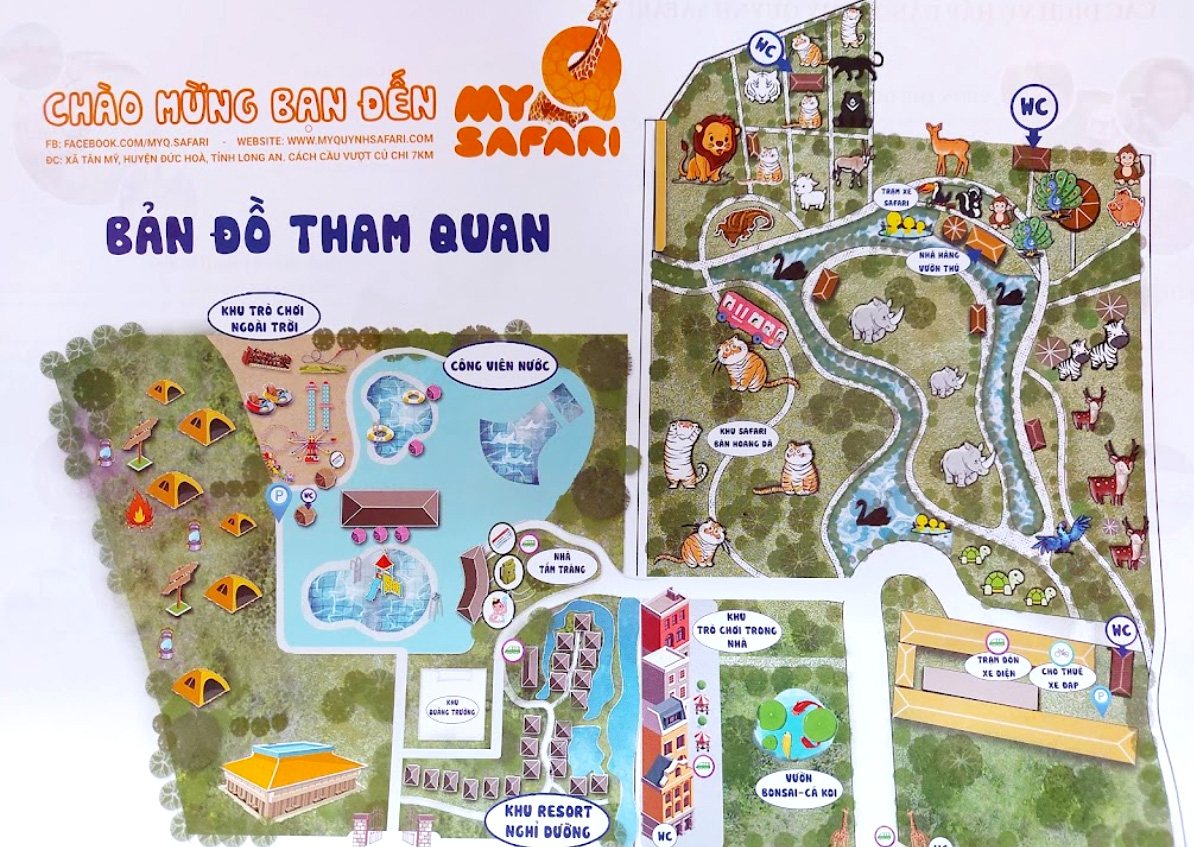 Bản đồ tham quan Mỹ Quỳnh Safari: khu safari, công viên nước, resort, khu trò chơi